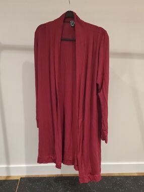 Lilikoi - Open Front Long Cardigan - Deep Wine Red